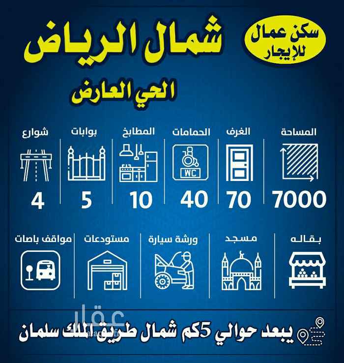 1691238 بلك مكون من 70 غرفه و40 حمام و10 مطبخ ومسجد وبقاله وورشه ومواقف سيارات تصلح سكن عمال شركات