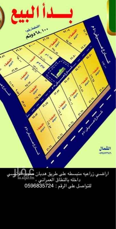1658365 اراضي زراعية منبسطه داخله بالنطاق العمراني على طريق صوير هدبان الرئيسي ، بيع كاش واقساط .
