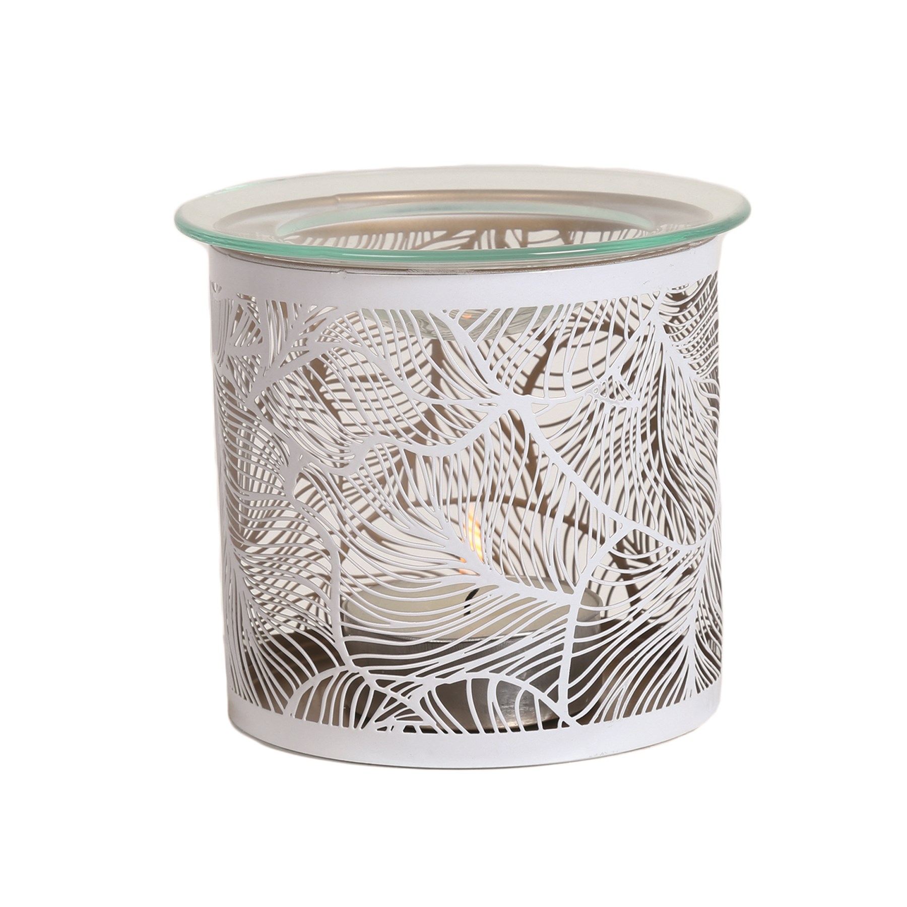 Tealight Wax Melter and Candle Holder White Silhouette Botanicals 10.5cm