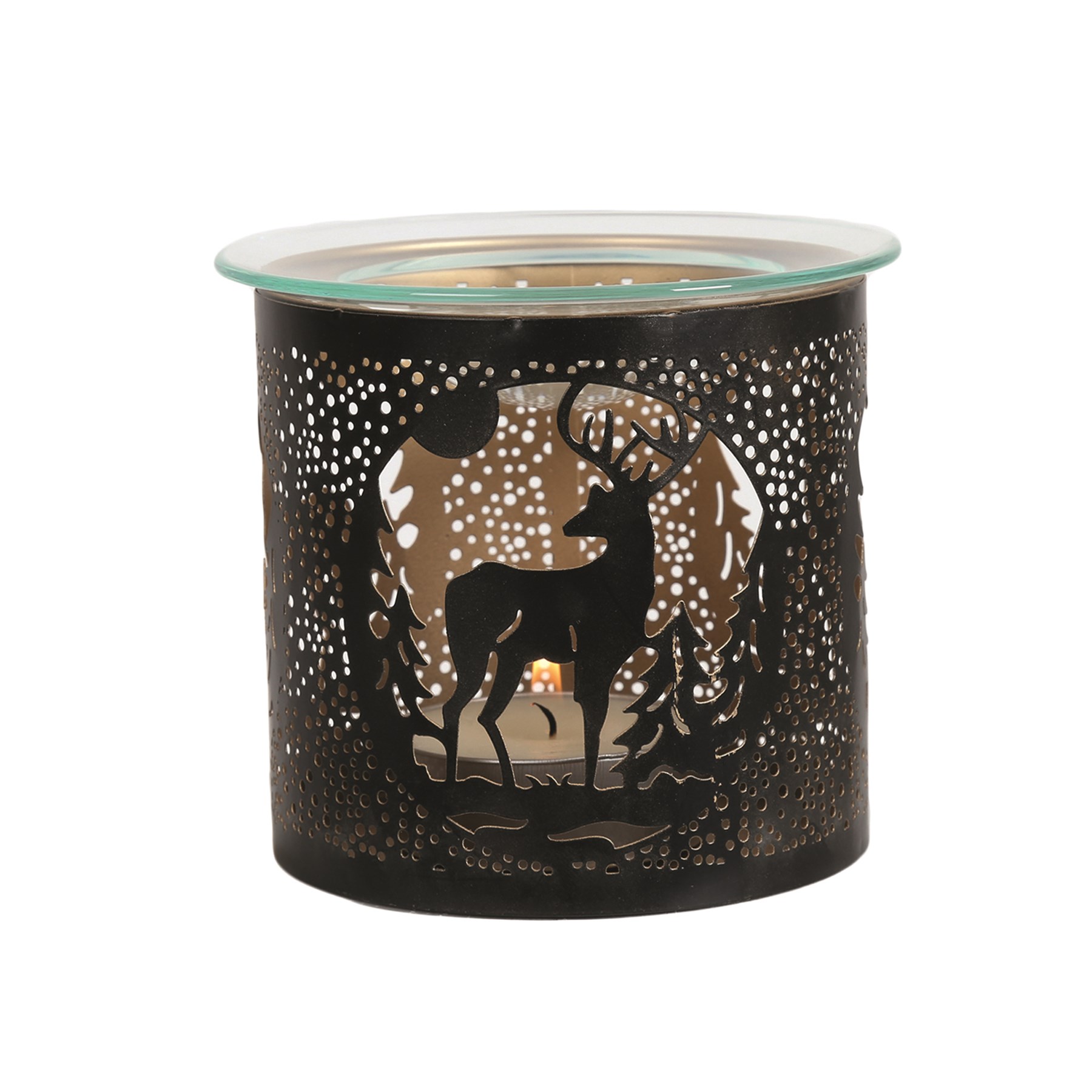 Tealight Wax Melter and Candle Holder Black Silhouette Stag 10.5cm