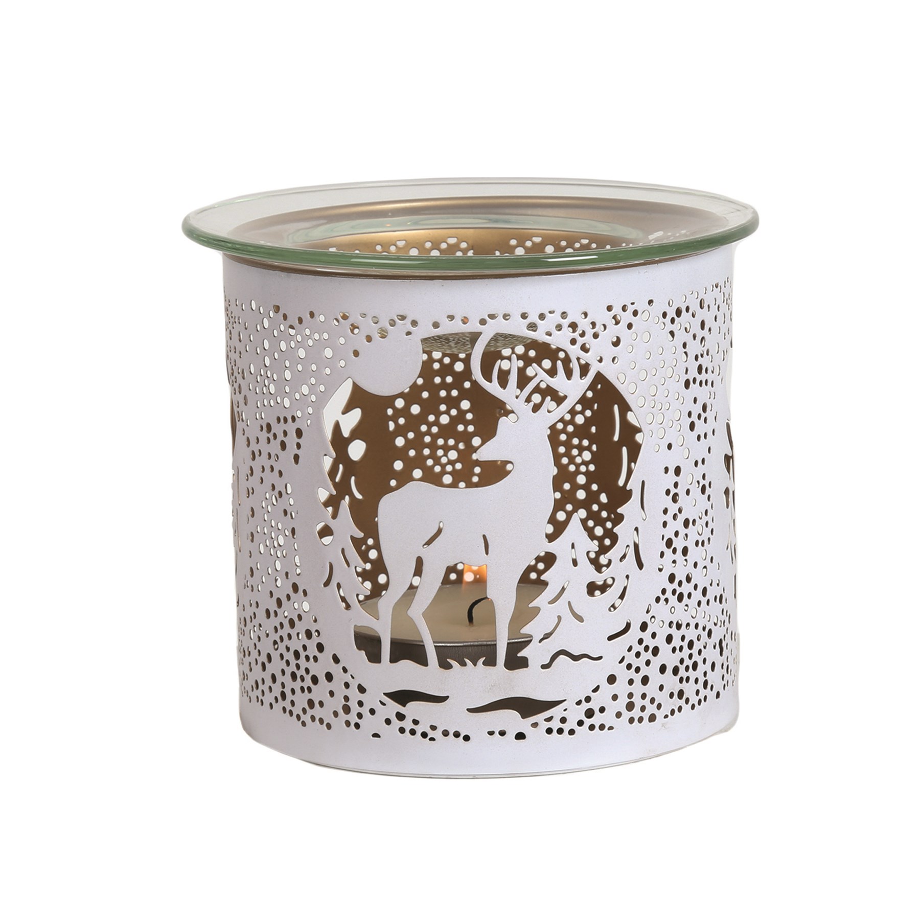 Tealight Wax Melter and Candle Holder White Silhouette Stag 10.5cm