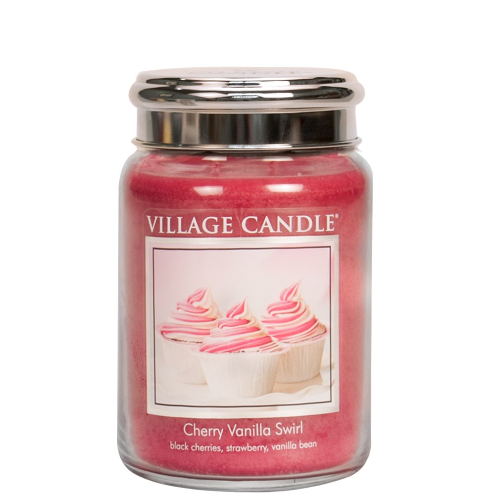 Cherry Vanilla Swirl Village Candle 26oz Scented Candle Jar Metal Lid