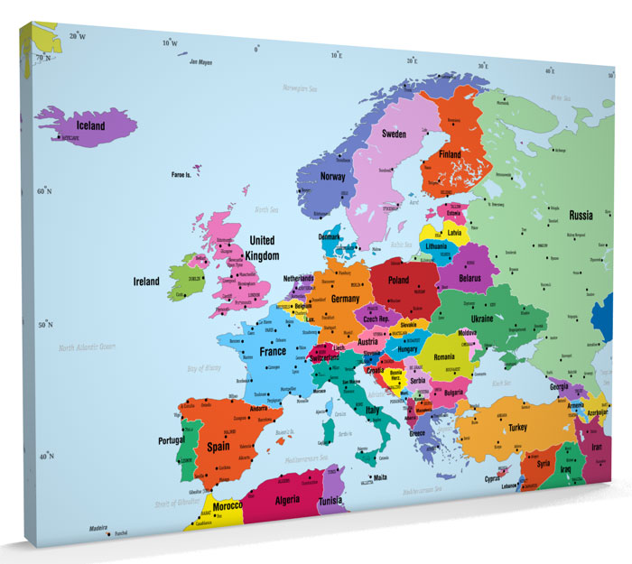 Map of Europe Map CANVAS A1 (22x34 inch) m491 eBay