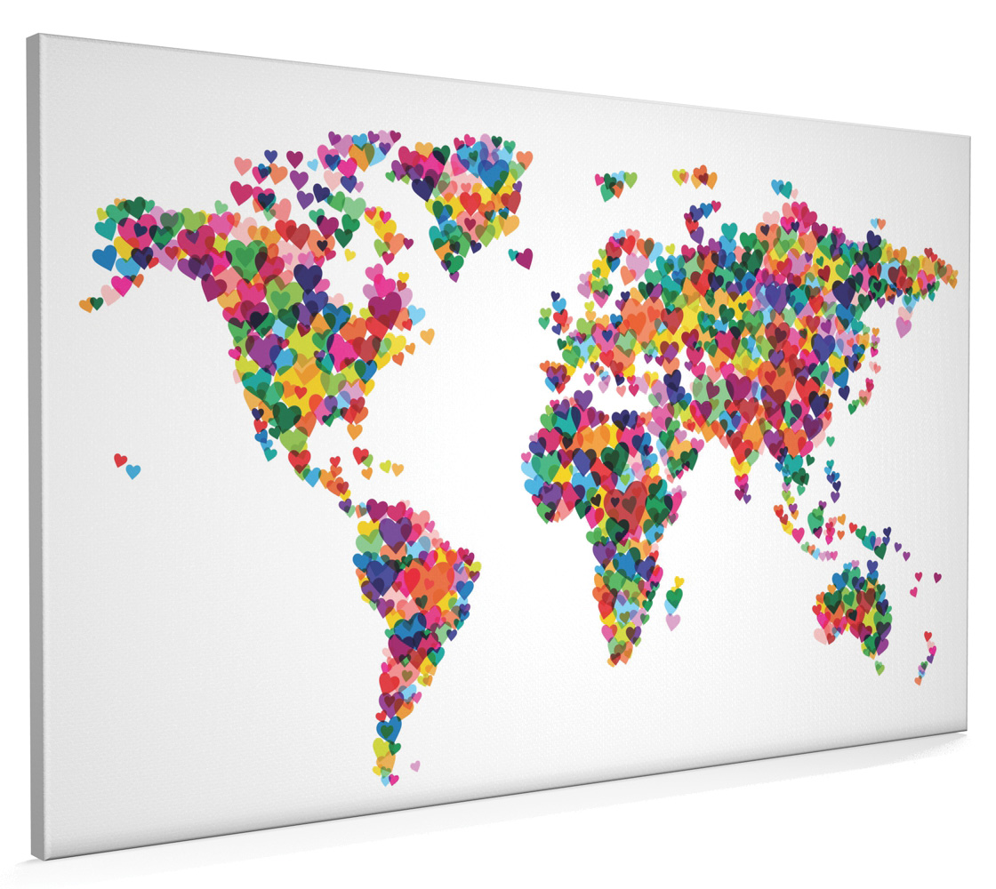 details about love hearts map of the world map box canvas and poster print 776 world map prints