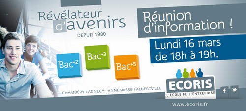 R&eacute;unions d'informations Lundi 16 mars &agrave; 18h00  dans les &eacute;coles ECORIS Chamb&eacute;ry, Annecy, Annemasse et Albertville