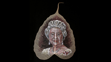 Artist uses delicate leaves as canvas for celebrity portraits