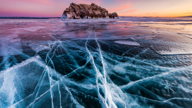 Photographer captures cracks in the ice of world's largest and oldest lake