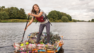 Paddle Boarder Builds Raft From Rubbish