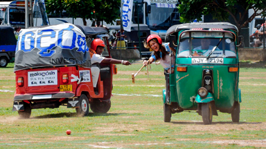 Tuk-tuk taxis take over elephants at Sri Lanka polo match
