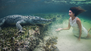SNAP SHOT: Model Swims inches from American Crocodiles in daring photoshoot