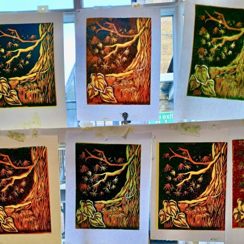 Shades of autumn: Reduction linocut