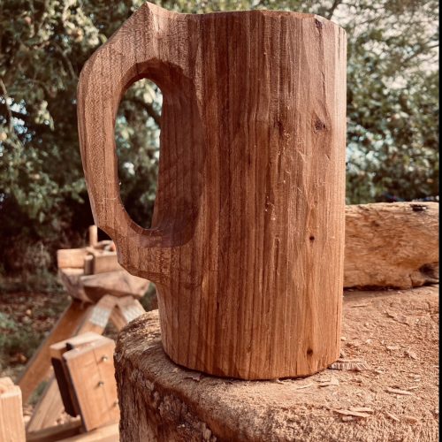 Handled tankard carving