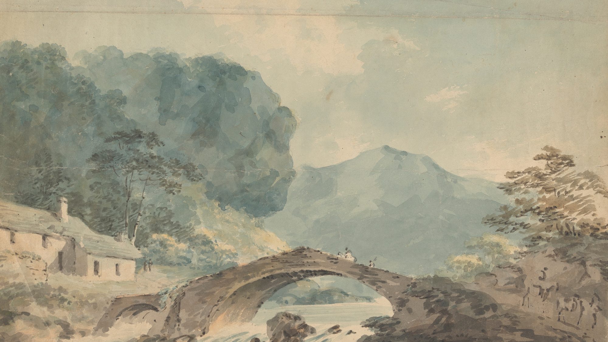 Watercolour of Bridge Crossing River by William Sawrey Gilpin