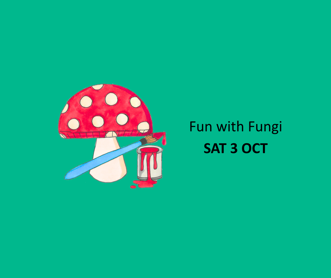 Image of a fungus with a paint pot and a paintbrush next to it.