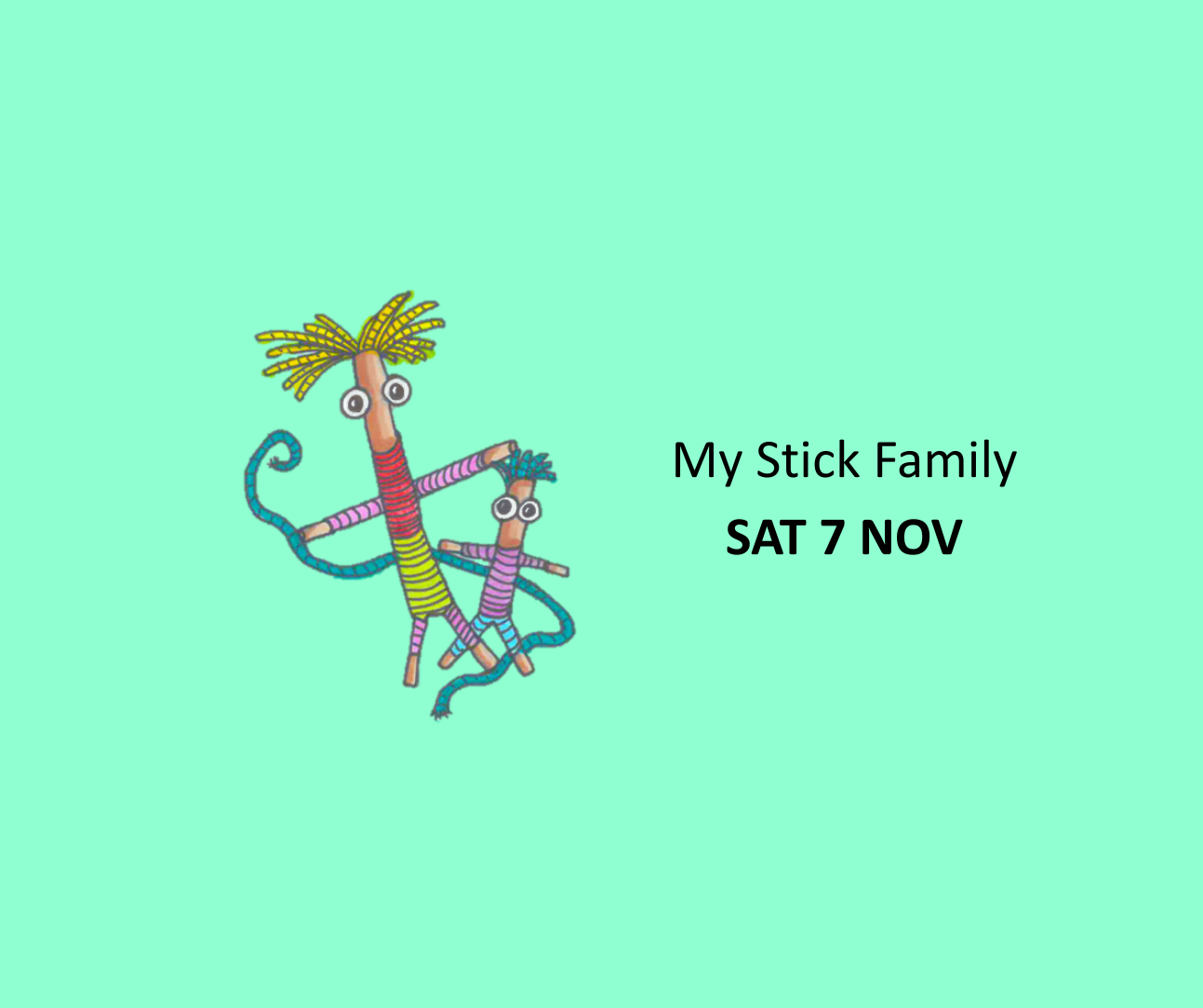 Image of two people made from sticks, string and wool.