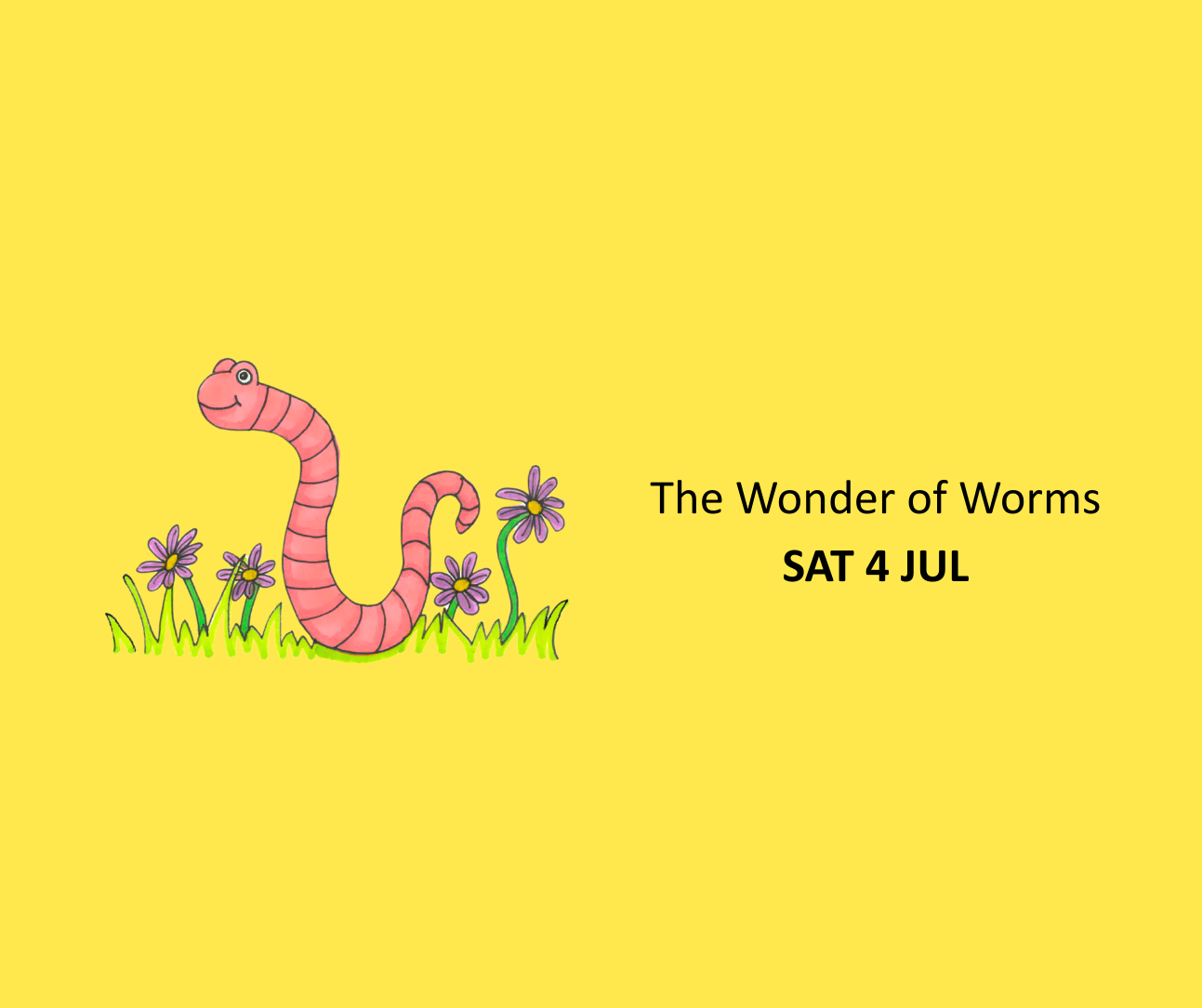 A smiling worm surrounded by four flowers