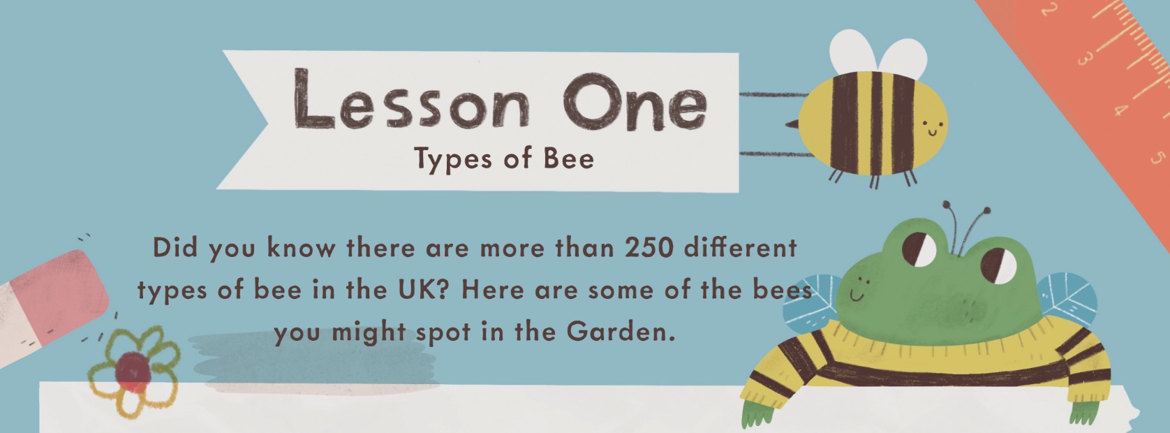 Illustration of a bee and a frog wearing a bee costume against a blue background. The text reads: 