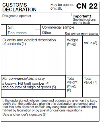 Example of a cn22 label