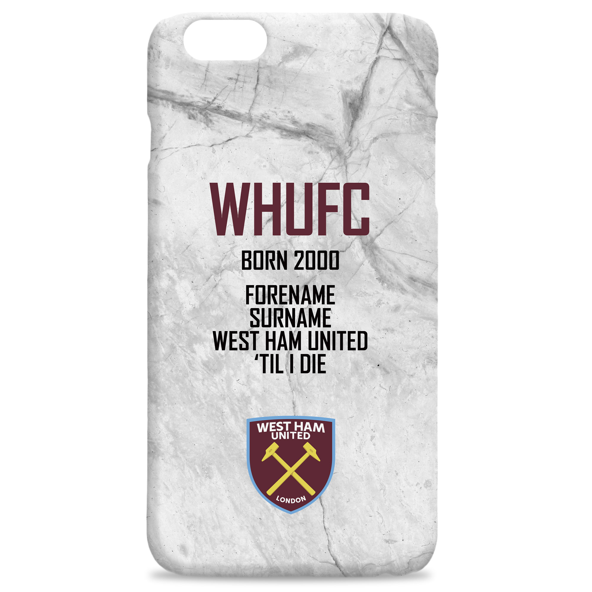 SHIRT West Ham United F.C Personalised Hard Back Phone Cover