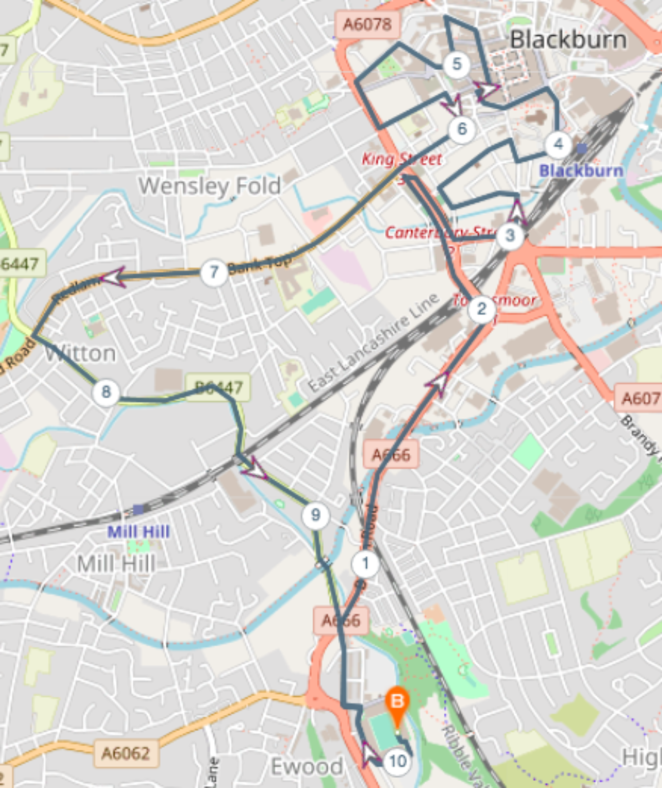 Blackburn 10K Route