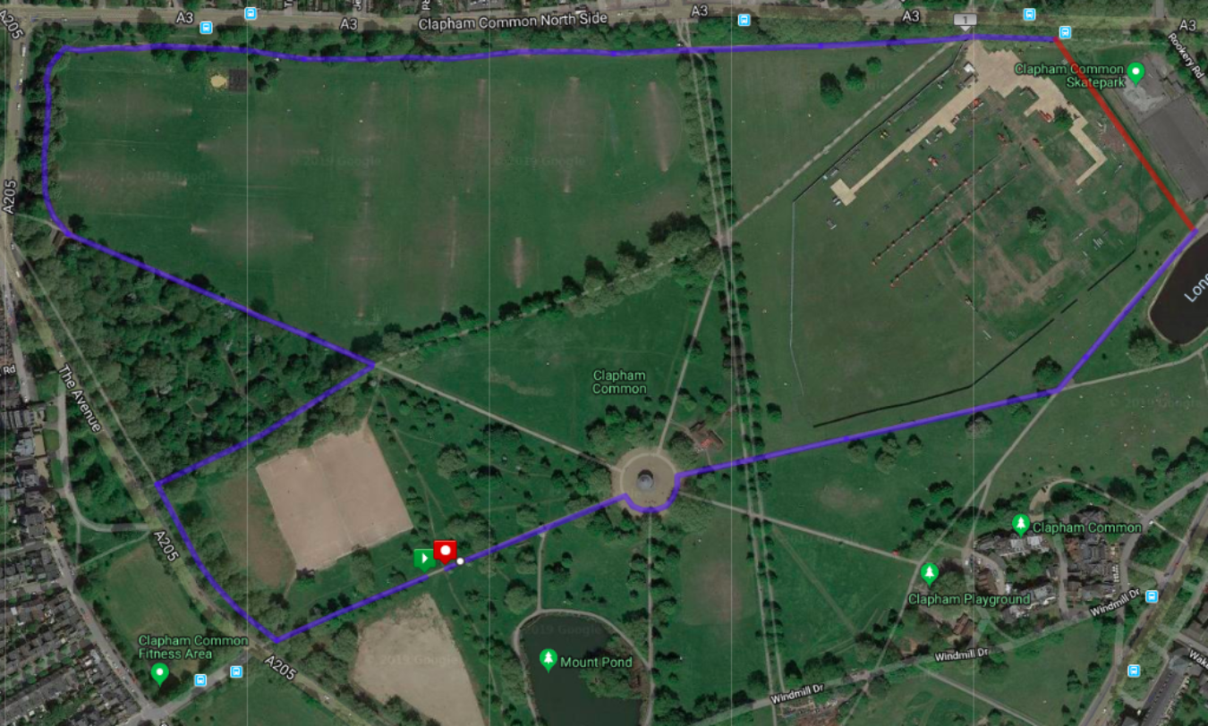 Clapham Common Race Route 2019 Onwards