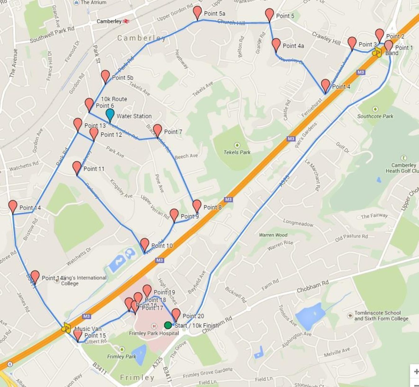 Frimley 10 K Route