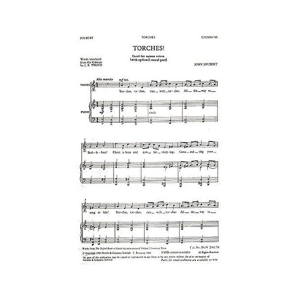 John Joubert Torches! Unison Voices Joubert, John (Artist)
