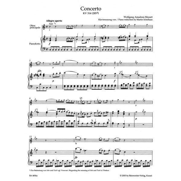 Mozart W.A. Concerto for Oboe in C (K.314) (K.285d) (Urtext).