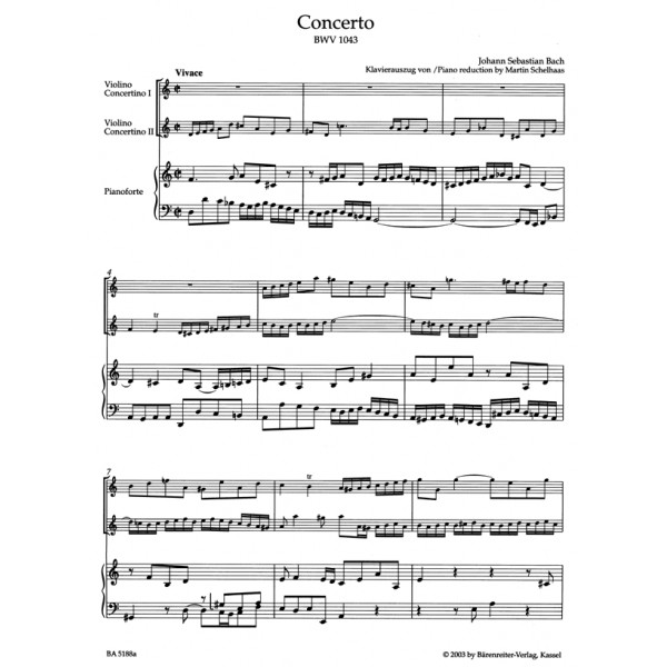 Bach J.S. Concerto for Two Violins in D minor (BWV 1043) (Urtext).