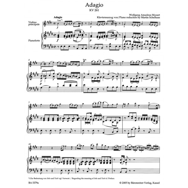 Mozart W.A. Adagio in E for Violin (K.261) (Urtext).