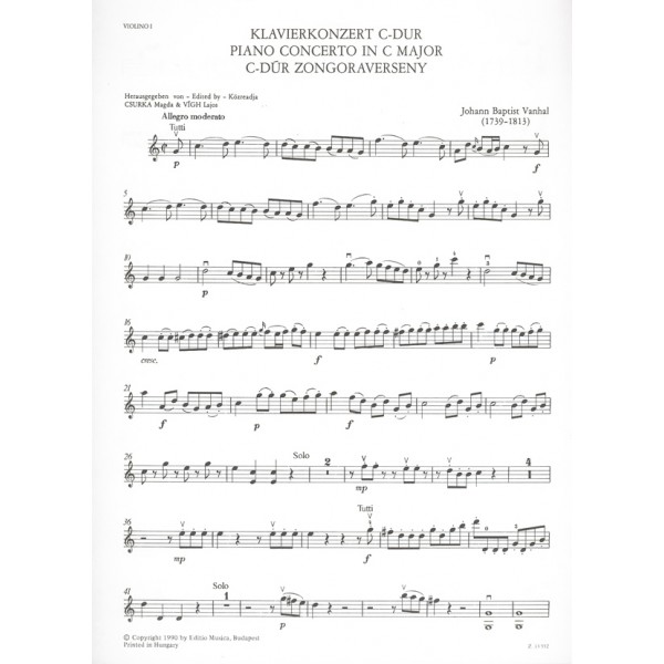 vanhal johann baptist piano concerto in c major with the vanhal bass concerto sheet music