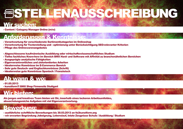 kunstform-Stellenausschreibung