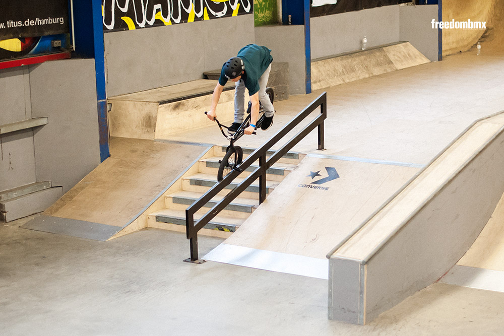 Pierre Hinze auf dem We don't care BMX-Contest in der iPunkt-Halle in Hamburg