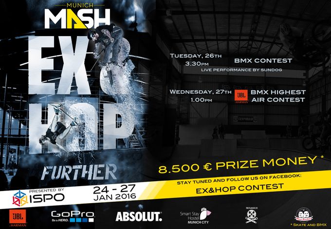 Vom 24.-27. Januar 2016 findet auf der ISPO in München der Ex&Hop Minirampencontest für BMX und Skateboarding statt, bei dem es ein Preisgeld von insgesamt 8.500 Euro zu gewinnen gibt
