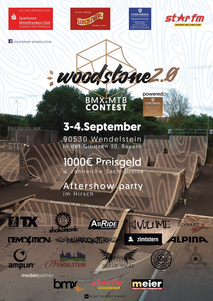 Im Skatepark Wendelstein findet vom 3.-4- September 2016 der Woodstone 2.0 BMX- und MTB-Contest statt. Hier erfährst du mehr.