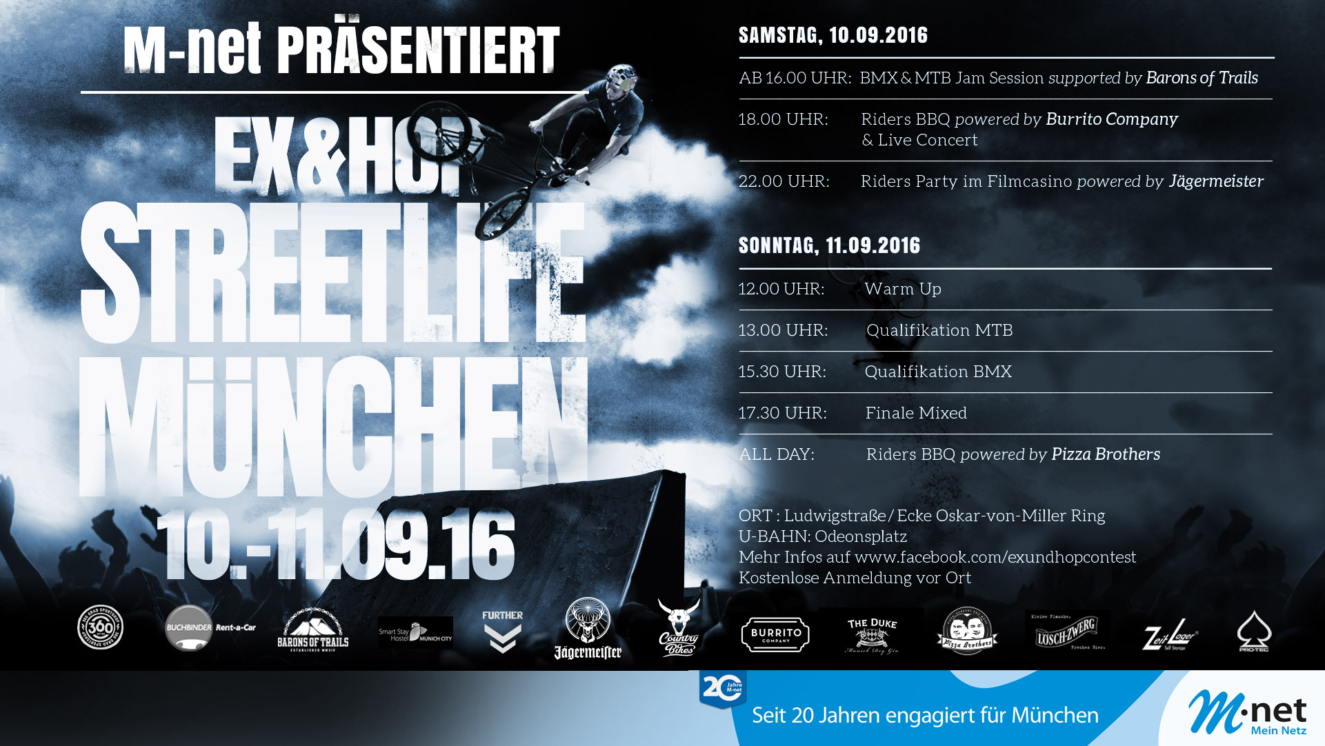 Vom 10.-11. September 2016 gibt es beim EX&HOP Streetlife BMX- und MTB-Contest in München insgesamt 1.000 Euro in Cash zu gewinnen.