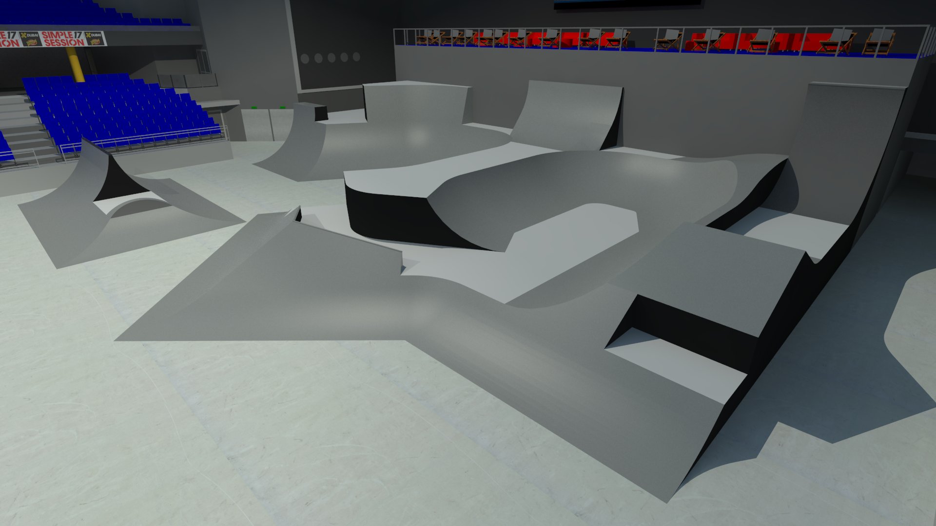 In dieser Ecke des Parcous gibt es ein paar interessante Rampen und Transfermöglichkeiten