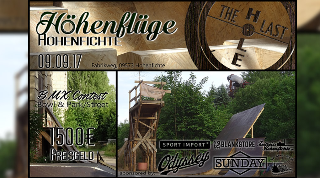 Das Erzgebirge ruft! Am 9. September 2017 heißt es bei Höhenflüge Hohenfichte im The Last Hole Skatepark wieder "roll