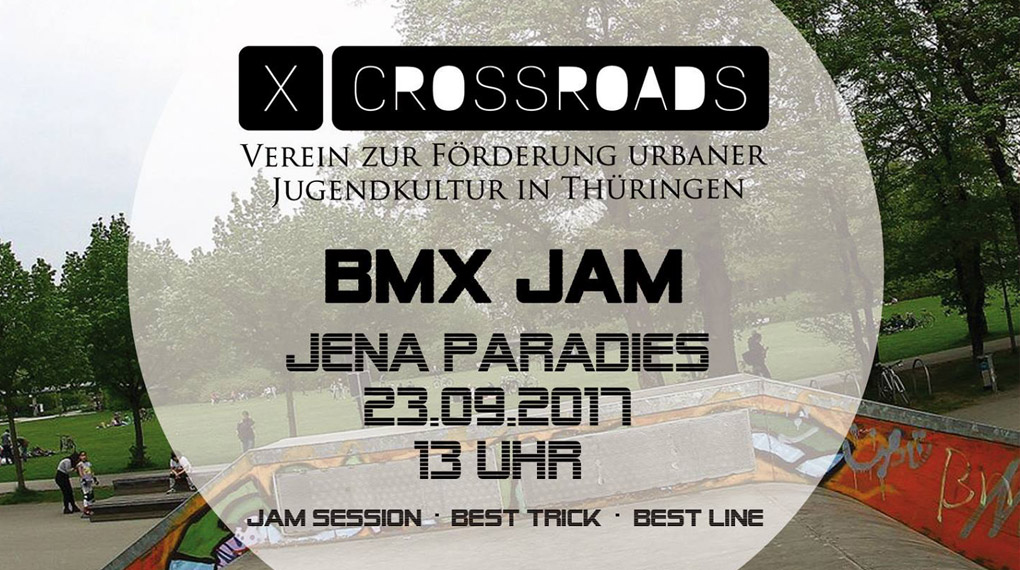 Der Crossroads e. V. veranstaltet am 23. September 2017 einen BMX-Jam in Jena und ihr seid alle herzlich dazu eingeladen! Mehr dazu hier.
