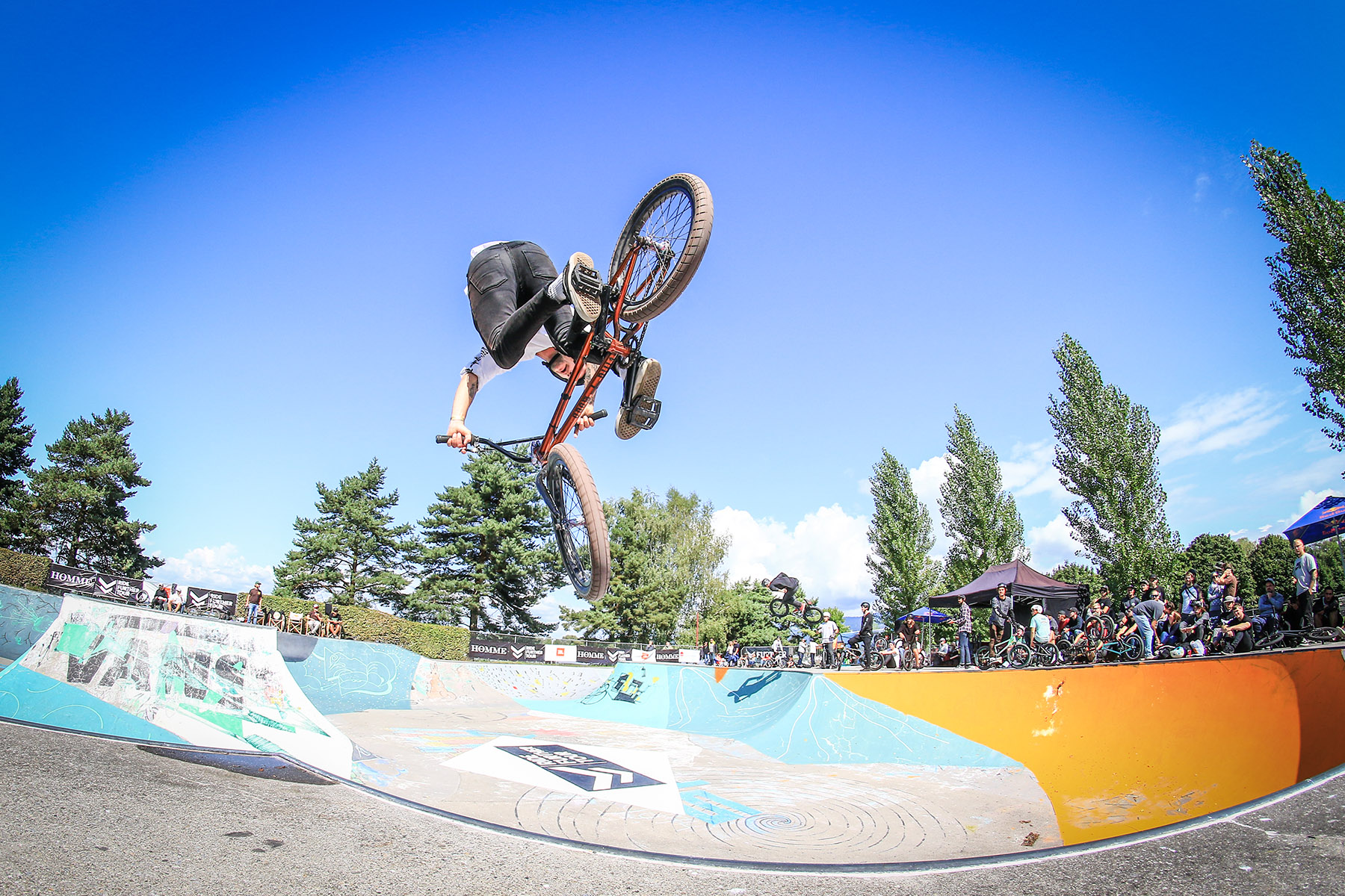 Den Skatepark in Hard kann man wie Trails fahren. Liam Eltham demonstriert das hier mal