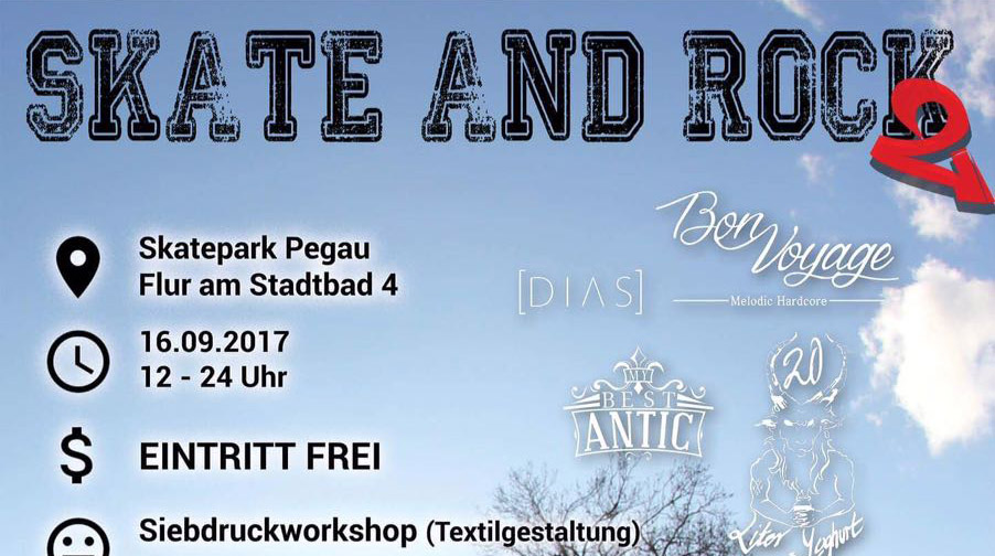 Am 16. September 2017 steigt im Skatepark Pegau vor den Toren von Leipzig die zweite Auflage von Skate & Rock. Hier erfährst du mehr.
