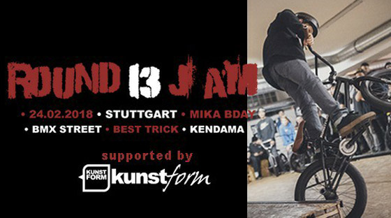 Anlässlich seines 13. Geburtstag schmeißt der kunstform-Teamfahrer Mika Köhler am 24.2.2018 einen Jam in Stuttgart, zu dem ihr alle herzlich eingeladen seid