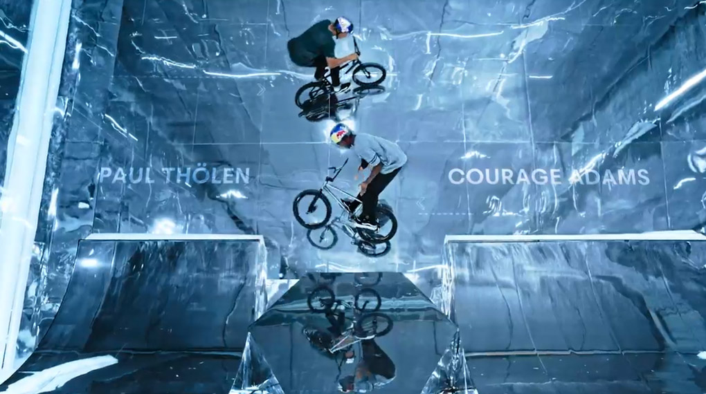 Für das "Mirror Park"-Videoprojekt von Red Bull sind Courage Adams und Paul Thölen einen komplett verspiegelten Rampenpark gefahren. Hier ist das Ergebnis.
