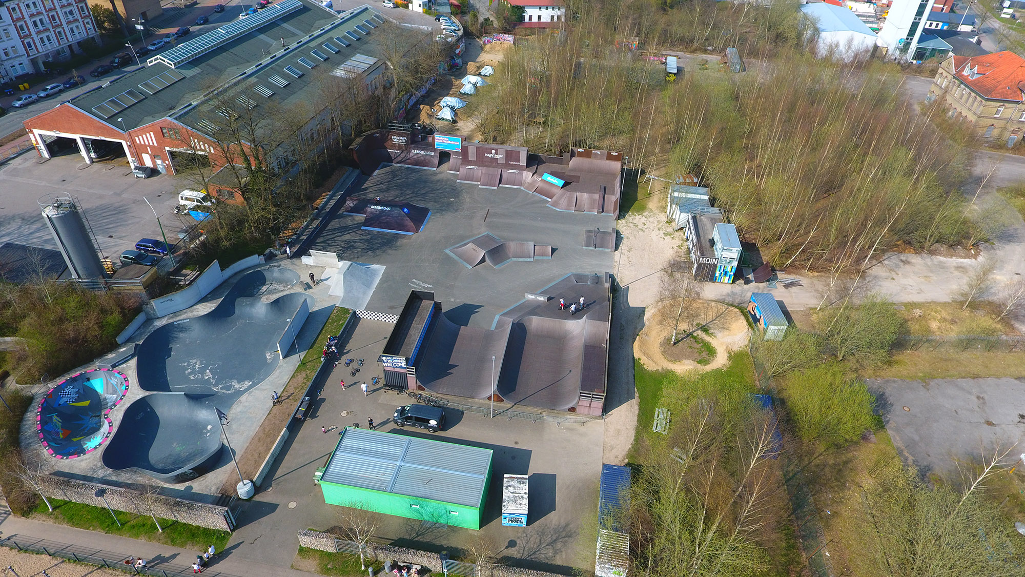 Der Schlachthof BMX- und Skatepark in Flensburg von oben