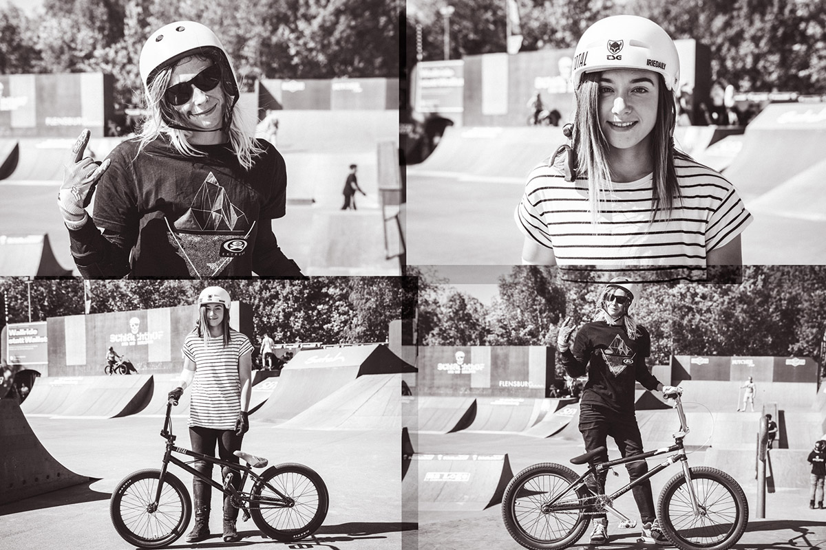 Es ist schön, zu sehen, dass BMX immer bunter wird. Lara Lessmann und Kayley Ashworth mit ihren Bikes