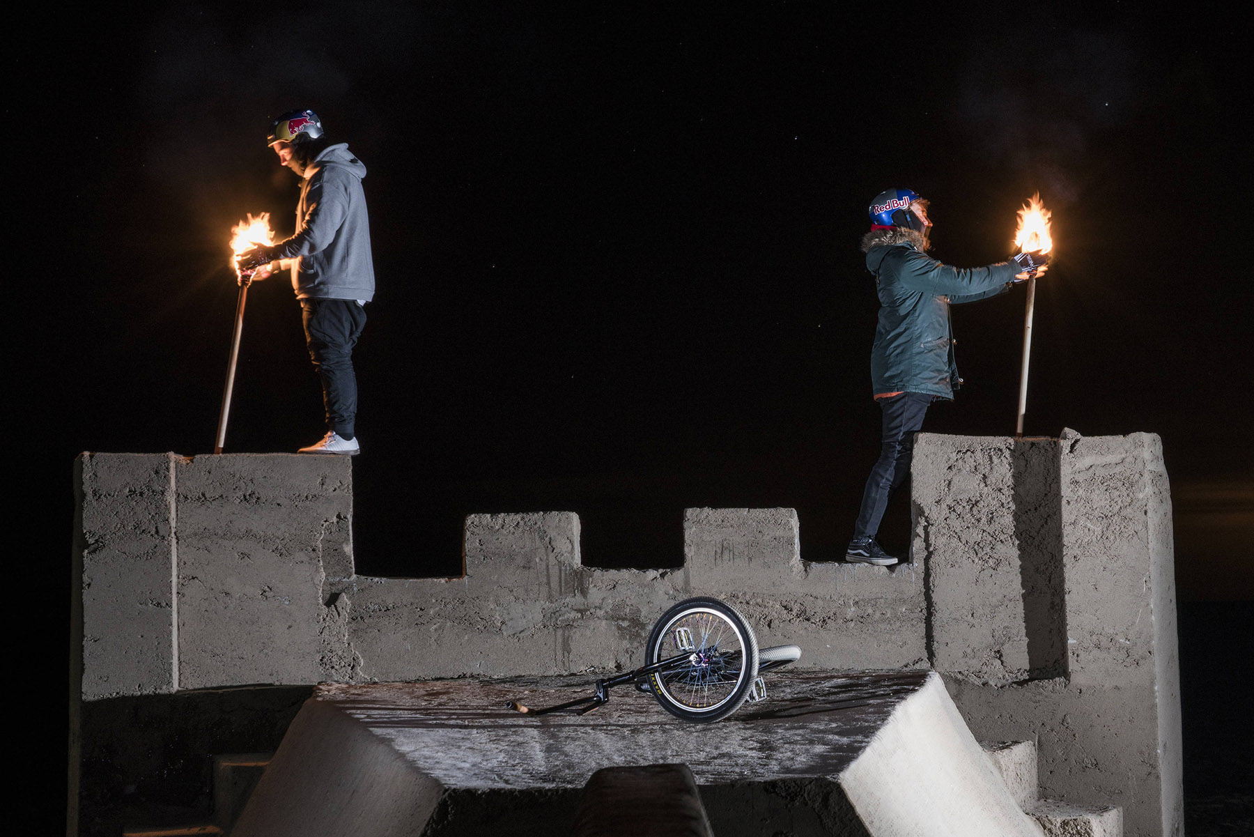 Irek Rizaev and Konstantin Andreev are seen during the Red Bull Sand Castle in Ladozhskoye lake, Russia on March 5, 2018 // Denis Klero/Red Bull Content Pool