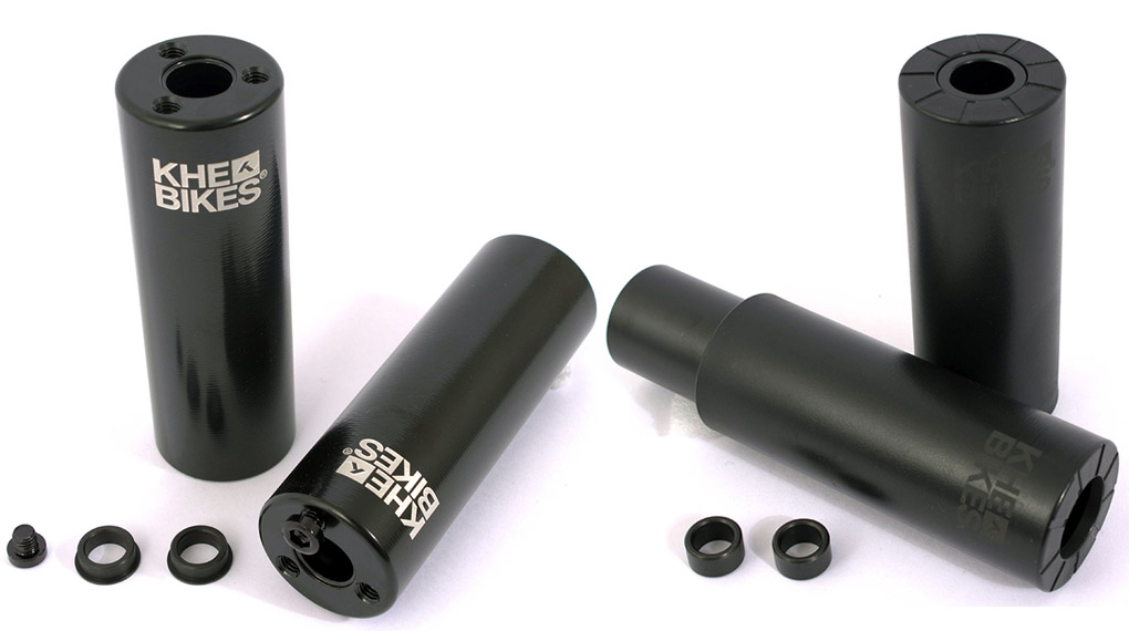 KHEbikes hat zwei neue Pegs am Start: einmal den Laser Pro aus Aluminium und einmal den 2nd Pro mit Chromoly-Kern und austauschbarer Nylon-Glasfaser-Hülle.