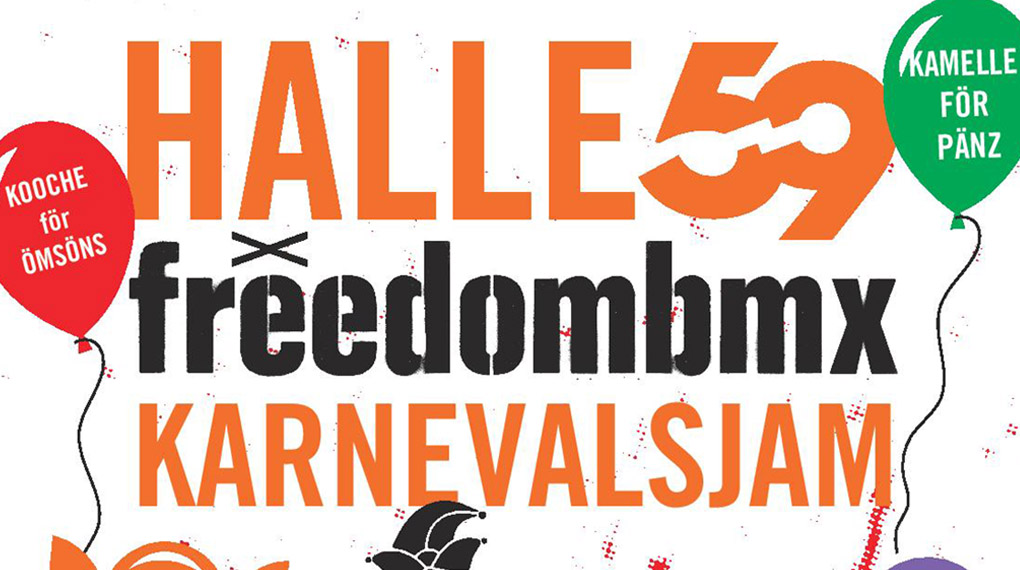 Jih-jih bzw. Kölle Alaaf! Der alljährliche freedombmx X Halle 59 Karnevalsjam steigt in diesem Jahr am 1. März in den AbenteuerHallenKALK.