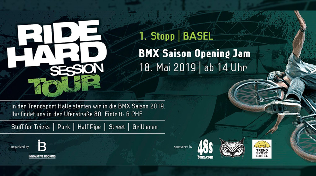 Die Ride Hard Session Tour 2019 startet mit einem gemütlichen Jam in der Trendsporthalle Basel, direkt an der deutsch-schweizerischen Grenze.