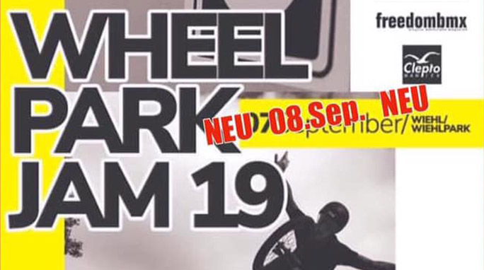Achtung, Terminänderung: Der Wheelpark Jam wird wetterbedingt auf Sonntag, den 8. September 2019 verschoben!